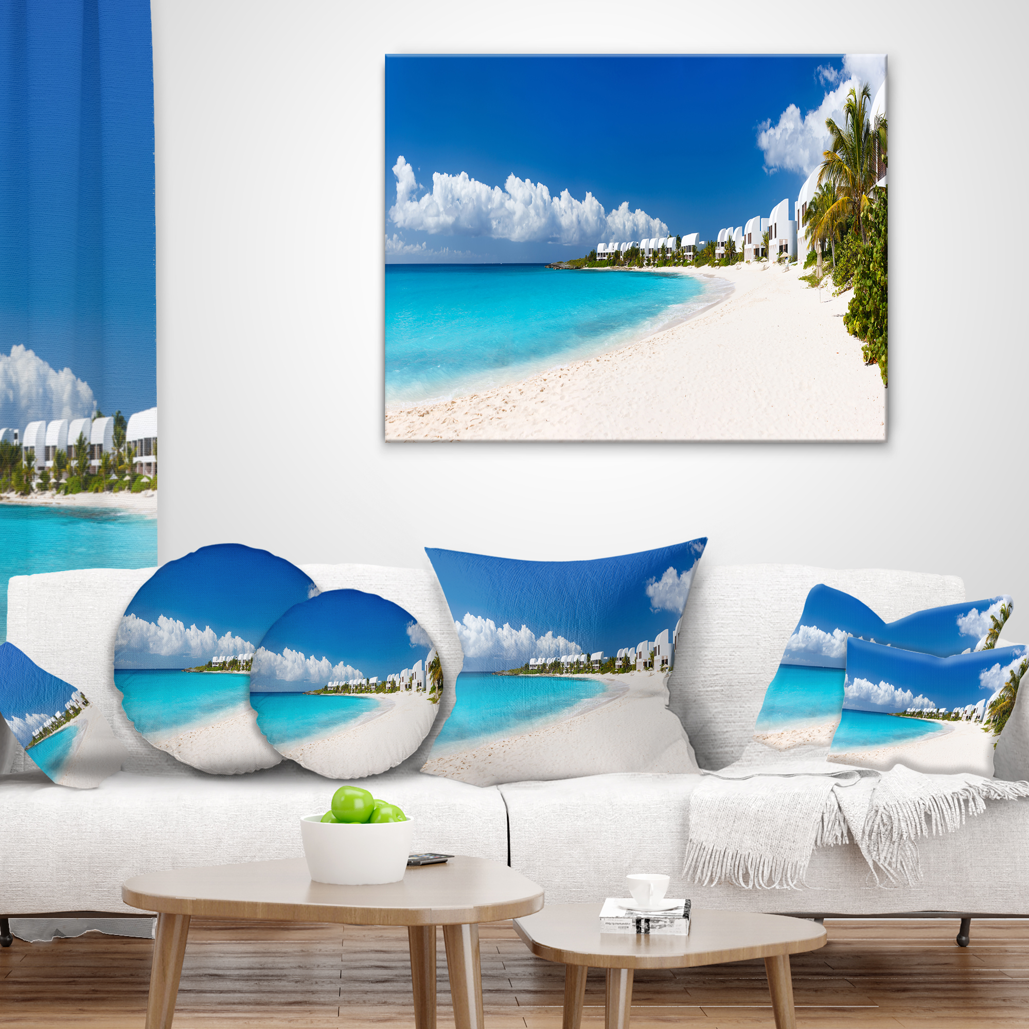 Designart Caribbean Beach Panorama - Landscape Photo Throw Pillow - 18x18