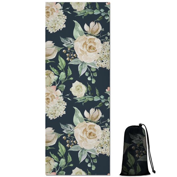 Pioneer Flower Floral Print Pattern Hot Yoga Mat Towel Non Slip for Hot Yoga - Quick-Drying Yoga Mat Cover with 4 Corner Pockets with Travel Bag - Hot Yoga Towel Non Slip 70"x26"