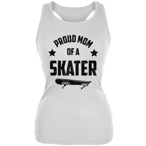 Proud Mom Skater Skateboard Juniors Soft Tank Top White LG