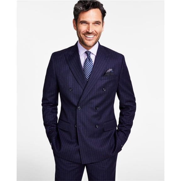 Tallia Mens Slim Fit Sport Coat Blazer Navy Blue Pinstripe 48R