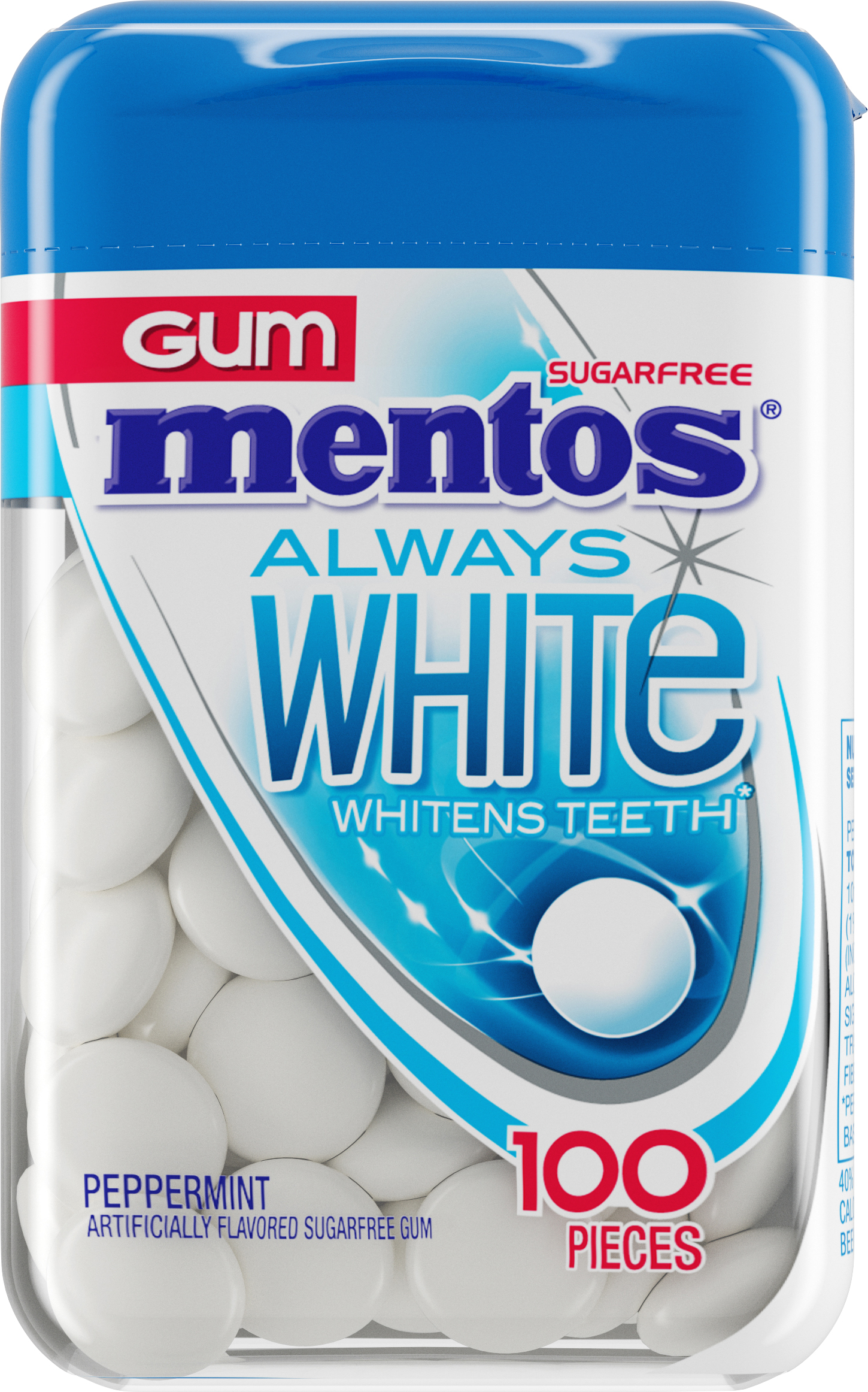 Mentos Always White Peppermint Flavored Gum, 100 Piece Bottle - image 3 of 4