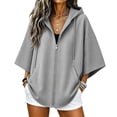 thumbnail image 4 of Perfectbot Women's Elbow-Length Sleeve Zip Up Hoodie Oversized Baggy Hooded Sweatshirt with Pockets, 4 of 8