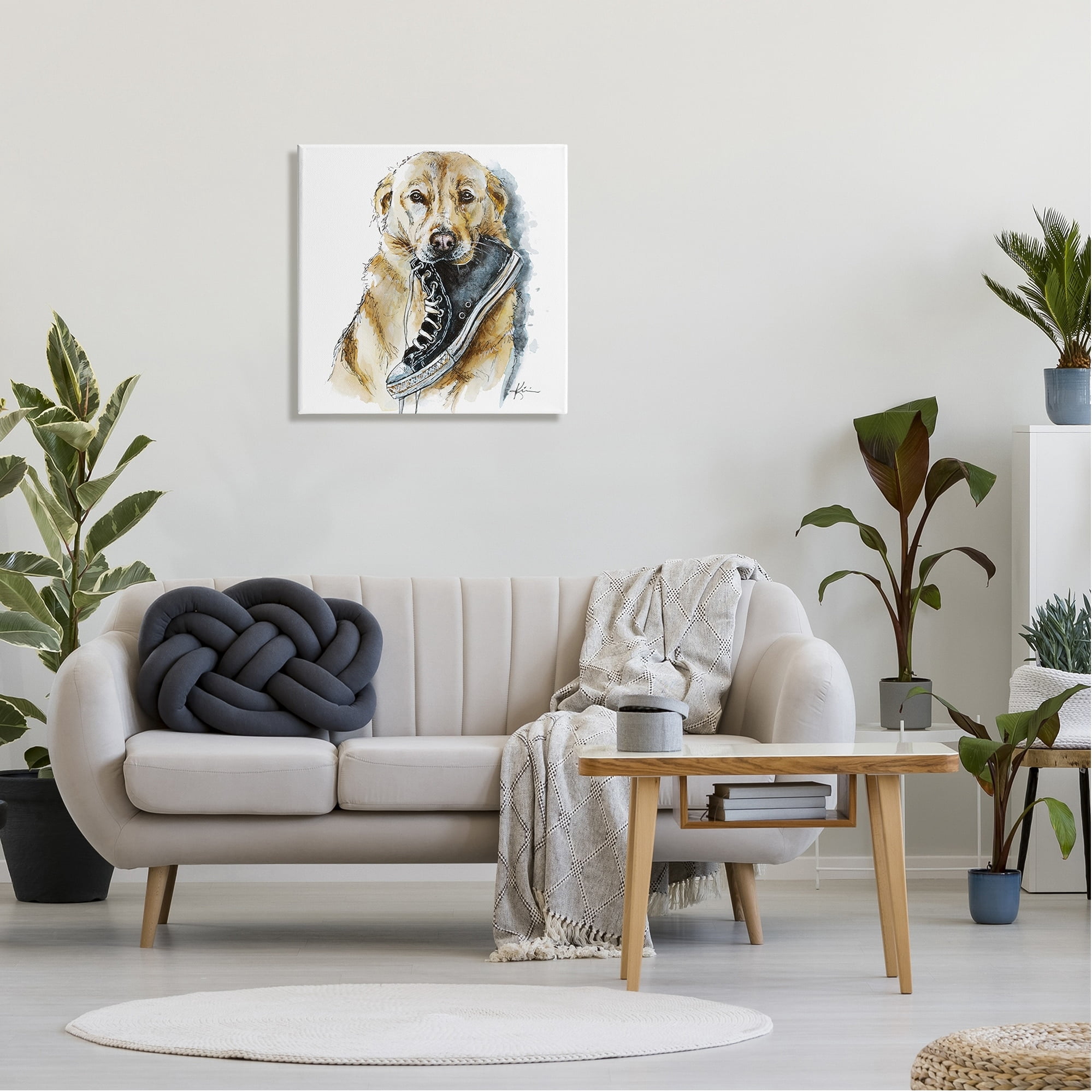 Stupell Industries Golden Retriever Biting Sneaker Animals & Insects Painting Gallery Wrapped Canvas Print Wall Art