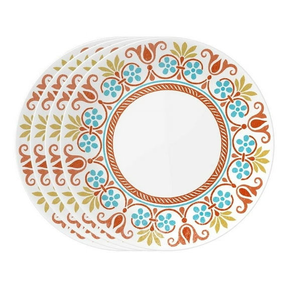 Corelle Vitrelle 4-Pieces 10.25" Glass Dinner Plates, Chip & Crack Resistant Glass Dinnerware Set Plates, Terracotta Dreams