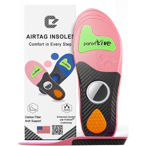Plantilla para zapatos CiikDux con AirTag para niños, rosa y amortiguación de impactos