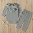 thumbnail image 4 of Penkiiy Newborn Infant Baby Long Sleeve Solid Hoodie Romper Bodysuit Tops+Pants Set Gifts for Baby Girls for 6-9 Months Kids Gray on Sale, 4 of 8