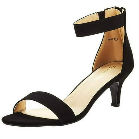 

Women s Ankle Strap Stilettos Low Heel Open Toe Sandals Party Dress Shoes FIONA BLACK/NUBUCK Size 7