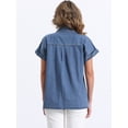 thumbnail image 4 of DARING DIVA Women's Denim Shirt Short Sleeve Jean Shirt Summer Tops XS Blue, 4 of 6