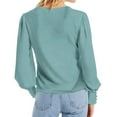 thumbnail image 3 of XFLWAM Women's Causal Long Balloon Sleeve Shirts Tops Crew Neck Smocked Cuffs Loose Blouse Blue XXL, 3 of 8