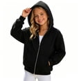 thumbnail image 5 of GobdXE Solid Girls Full Zip Hoodie Long Sleeve Casual Pocket Sweatshirt Kids Loose Outer Jacket, 5 of 6