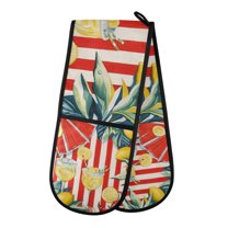 Yayeee Double Oven Mitt Kitchen Heat Resistant Baking 35" x7" Quilted Glove, White Striped Lemon