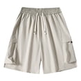 thumbnail image 2 of Men's Woven Cargo Shorts, Elastic Drawstring Waist Shorts with Side Cargo Large Pockets and Casual Fit Outdoor Hiking Everyday Wear Gray 4XL, 2 of 9