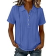 thumbnail image 2 of YanHoo Summer Shirts for Women Lapel Button Up Short Sleeve T-Shirts Loose Fit Pullover Tops Casual Solid Color Tee, 2 of 8