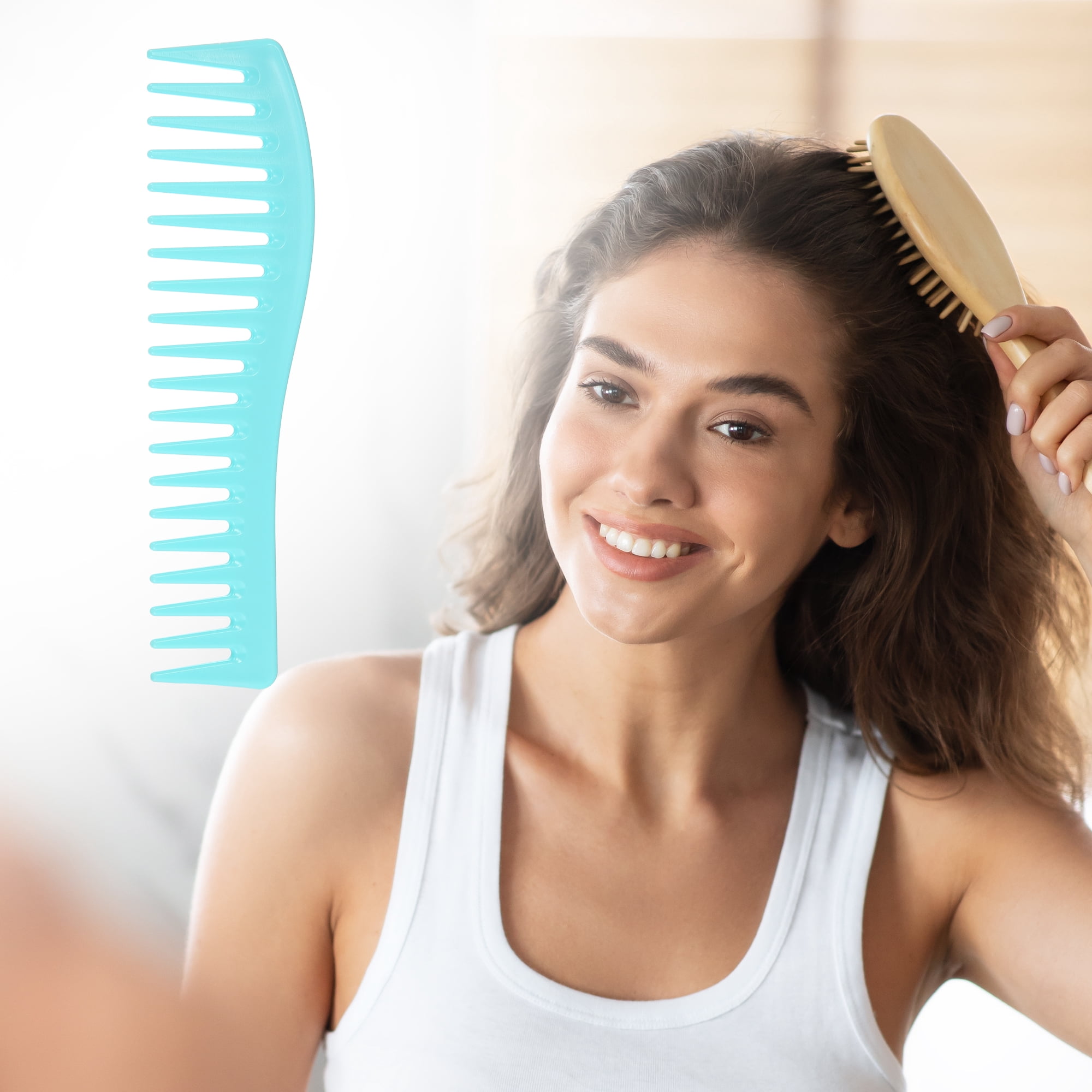Unique Bargains Wide Tooth Hair Comb All Purpose Detangling Plastic Blue