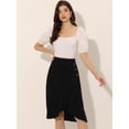 thumbnail image 3 of Falda asimétrica con dobladillo con volantes de color sólido y cintura alta con decoración de botones para mujer Negro XS, 3 of 6