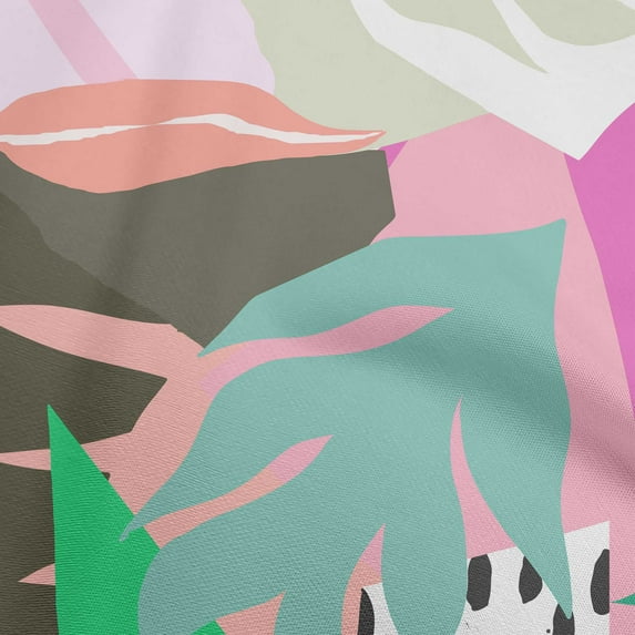 oneOone Cotton Cambric Medium Pink Fabric Geometric Abstract Shapes With Leaves Dress Material Fabric Print Fabric By The Yard 56 Inch Wide