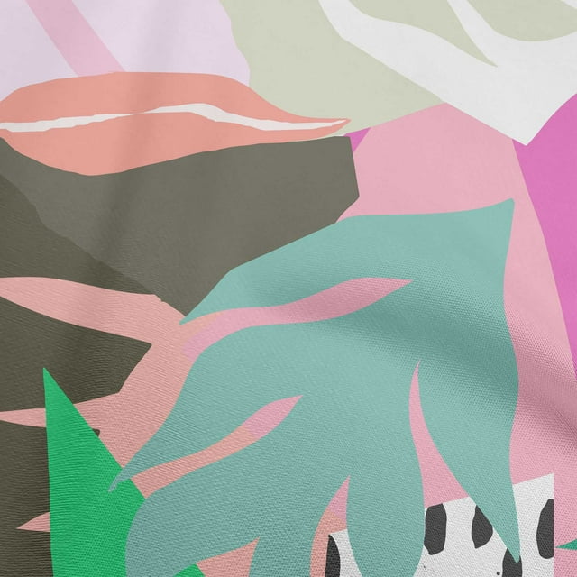 oneOone Cotton Poplin Medium Pink Fabric Geometric Abstract Shapes With Leaves Craft Projects Decor Fabric Printed By The Yard 56 Inch Wide