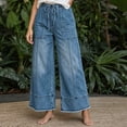 thumbnail image 6 of WJSROAC Womens Wide Leg Cropped Jeans Elastic Waisted Denim Pants Frayed Hem Vintage Drawstring Capri Pants With Large Pockets Y2K Outfits, 6 of 8