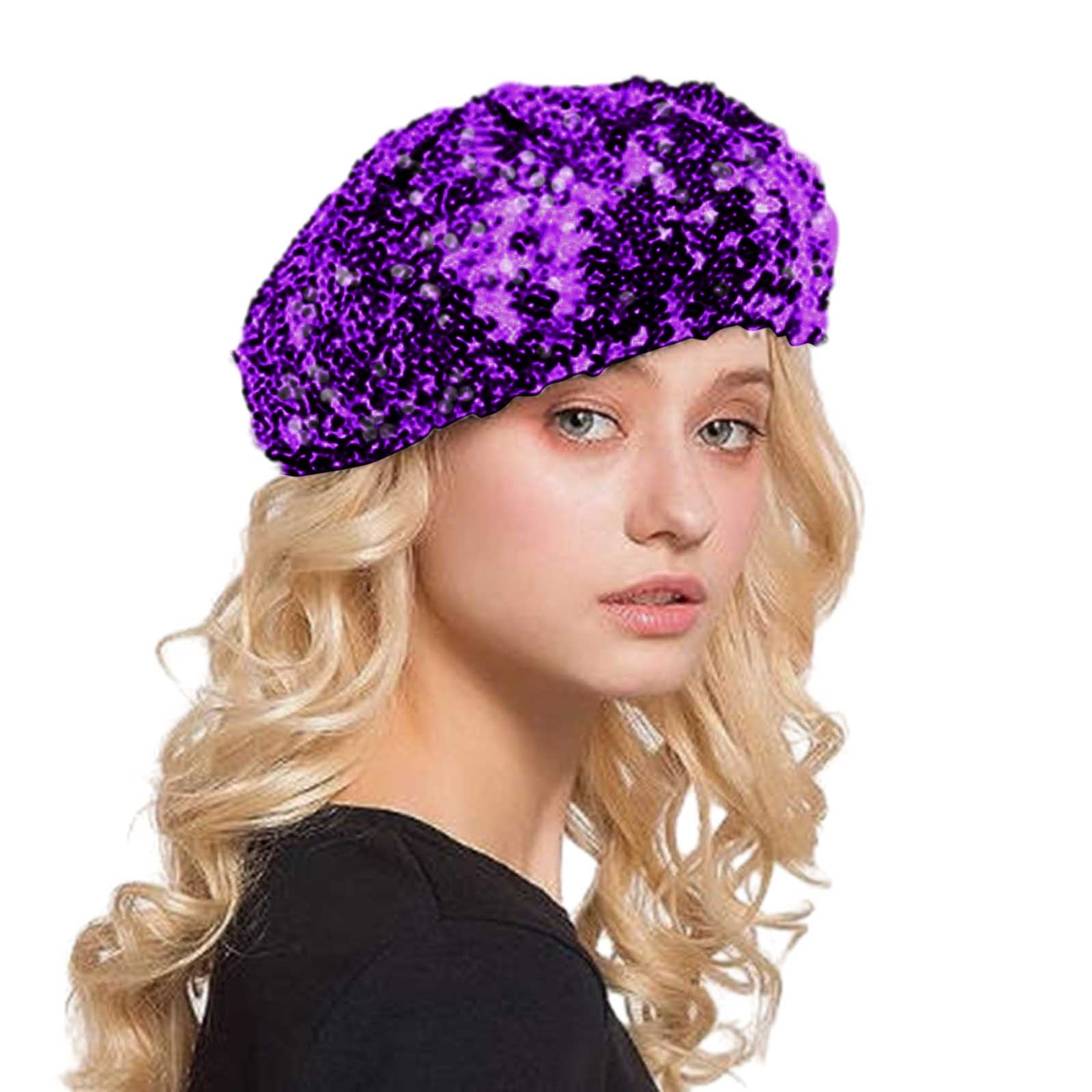Gucci Purple Monogram Sequin Beret Gucci 1980s Vintage Purple Suede Coat & Tassel Beret Set  main image 4