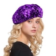 thumbnail image 4 of GHSOHS Hats Silk Bonnet Beanie Cowboy Hat Skullies Beanies Women Fashion Sparkling Sequins Beret Colorful Cap Nightclub Dress Hat Warm Baseball Caps Berets Fedoras Visors Purple Visors, 4 of 4