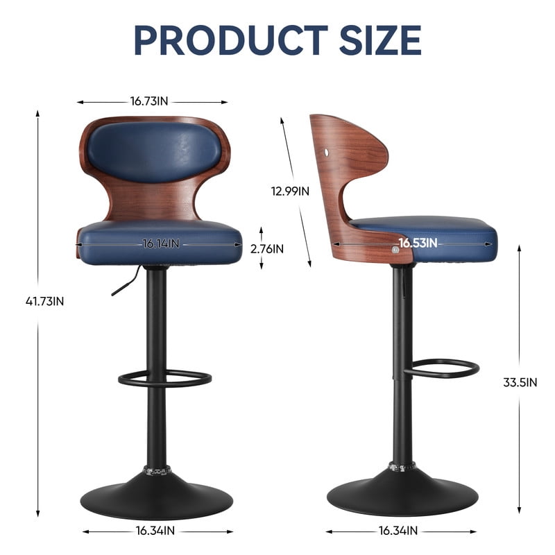 Daluvenix Set of 2 Wooden Swivel Bar Stool with Backrest, Counter Height Bar Chair for Kitchen & Dining Area, Blue