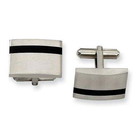 Stainless Steel Engravable Black Accent Cuff Links