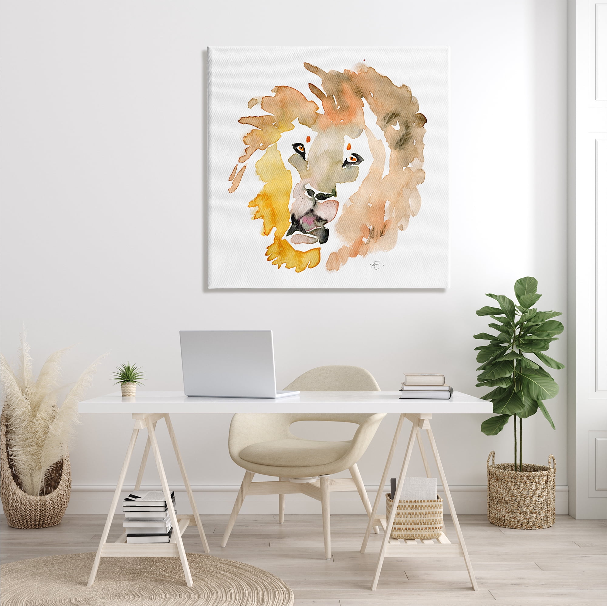 Stupell Industries Lion's Mane Sun Portrait Minimal Safari Animal Animals & Insects Painting Gallery Wrapped Canvas Print Wall Art, 36 x 36