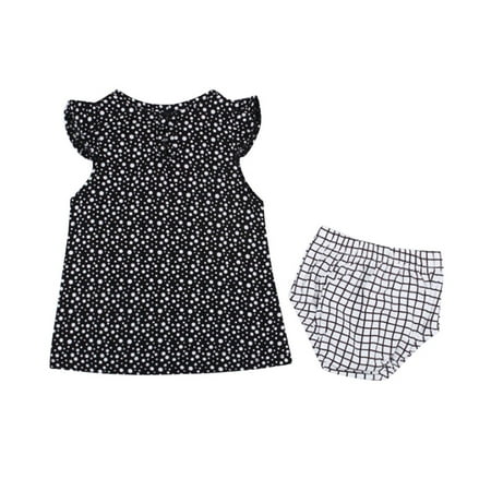 Baby Toddler Girls Sleeveless Blouse Top + Grid Short Pants Set Outfit