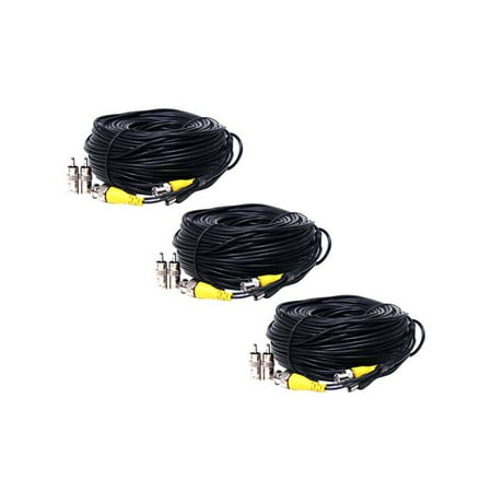 VideoSecu 3 Pack 150ft Video Power Extension Cable Wire Cord w/ BNC RCA Adapters for CCTV Security Camera DVR System