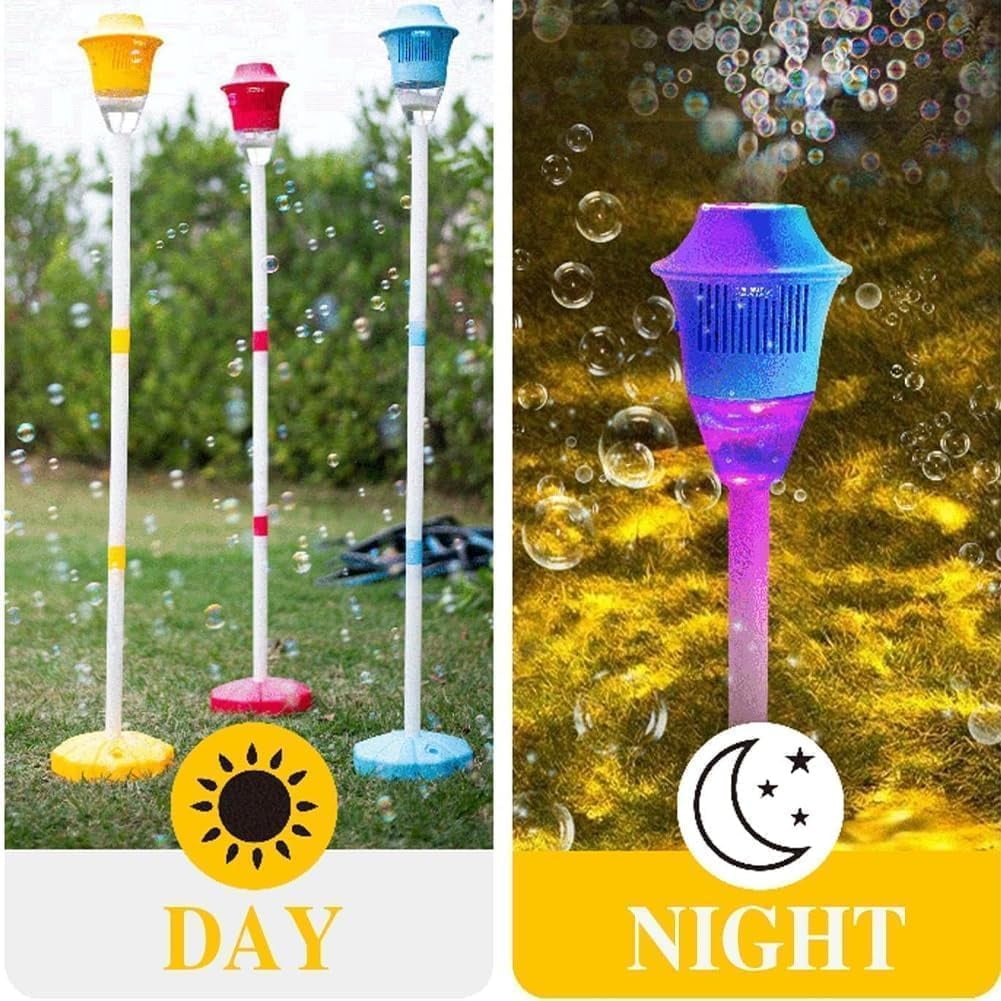 Garden Bubble Machine,Automatic Bubble Torch Garden Lamp ,47in Stand Tiki Torchs Bubbles Machine with Lights, Rechargeable Outdoor Torch Bubbles Machine for Wedding Birthday Party （Pink)