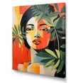 thumbnail image 2 of Designart "Tropical Woman Portrait in Minimalist Orange and Green IV" Fashion Canvas Wall Art - Glam Orange Woman Mexican Bedroom Canvas Wall Art, 2 of 6