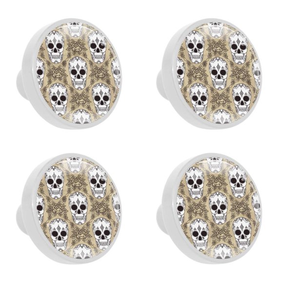 4 Pcs Skull Knobs for Kitchen Cabinet Cupboard Dresser Bookcase Drawer Pulls Handles Round Home Decor
