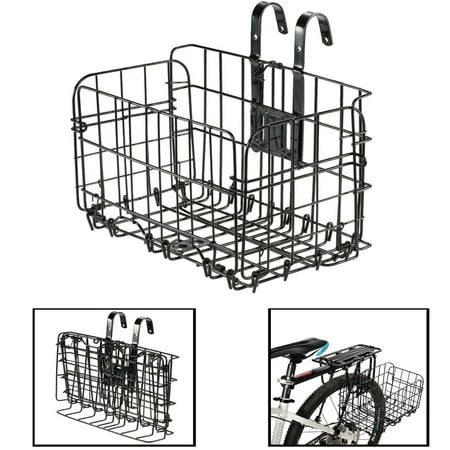 Rear Mounted Wicker Bike Basket Foldable Metal Wire Basket Front Bag Rear Hanging Basket for Mountain Bike Folding Bicycle(Black) ()