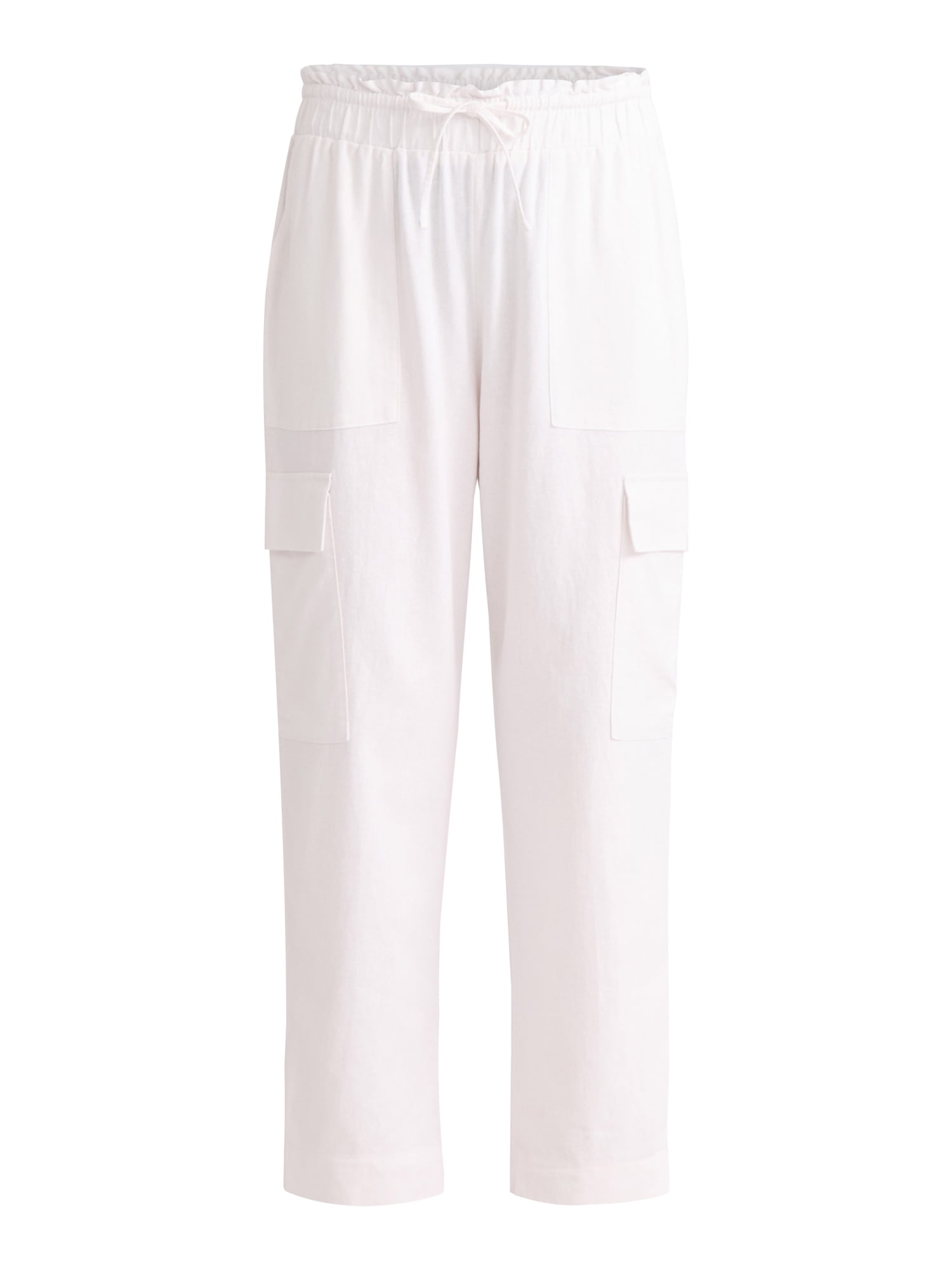 Time and Tru Women’s and Women’s Plus Linen Blend Cropped Cargo Pants, 27" Inseam, Sizes XS-3XL