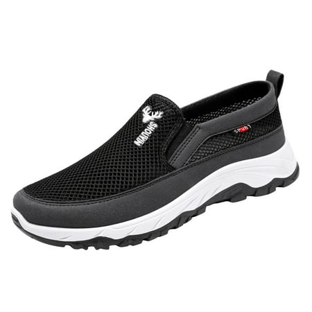 

Cathalem Fashion Spring And Summer Men Casual Shoes Flat Soft Bottom Non Slip Hollow Mesh Upper Breathable Comfortable Slip On Solid Color Black 39