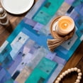 thumbnail image 4 of Table Runner - 108 Inch Long, Abstract Blue Kitchen Dining Table Runner Dresser Scarves, Painting Buildings Geometric Color Block Farmhouse Decor for Coffee Tables Wedding Party Banquet, 4 of 8