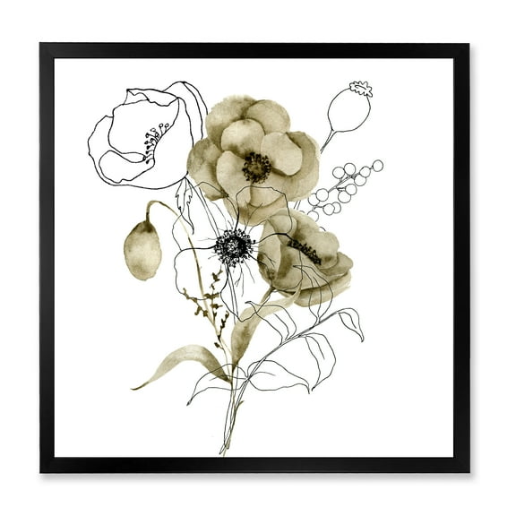 Designart 'Eucalyptus Branches With Anemone Bouquet Flower' Traditional Framed Art Print