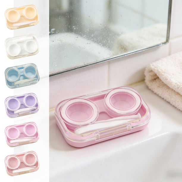 Caja De Almacenamiento De Plástico Estuche de plástico para lentes de contacto, caja de viaje portátil con doble soporte para lentes y ranura para pinzas (azul) Rkxzt