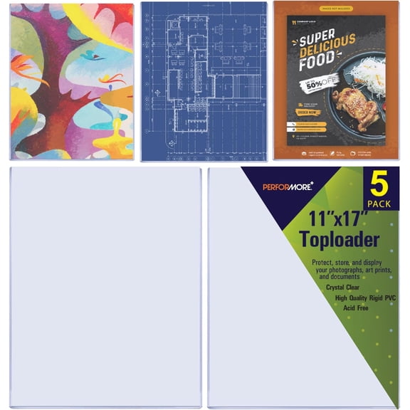 11" x 17" Heavy Duty Rigid Print Crystal-Clear Toploader Frame - Hold, Protect, Store, Display Photographs, Prints and Documents (5 Pack)
