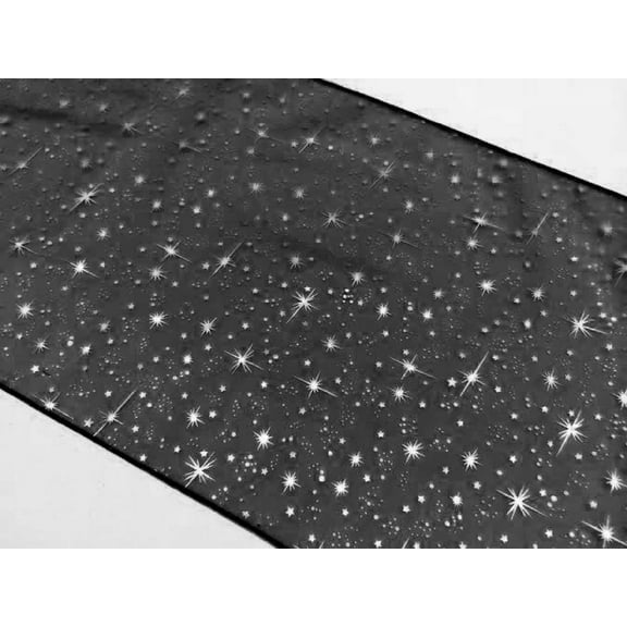 Light Weight Sheer Organza with Silver Stars Decorative Table Runner Black