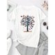 thumbnail image 2 of Women's Colorful Butterfly Tree Print Tee - Casual Crew Neck Short Sleeve T-Shirt, Stretchy & Machine Washable, Perfect for Summer, Creative, Colorful Butterfly Tree, Fashion, Casual, Summer Top, 2 of 6
