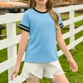 thumbnail image 4 of Xyxonk Girls Short Sleeve T Shirts Kids Summer Crew Neck Tops 2025 Casual Blouses Soft Solid Color Outfits 1-15 years Blue, 4 of 6