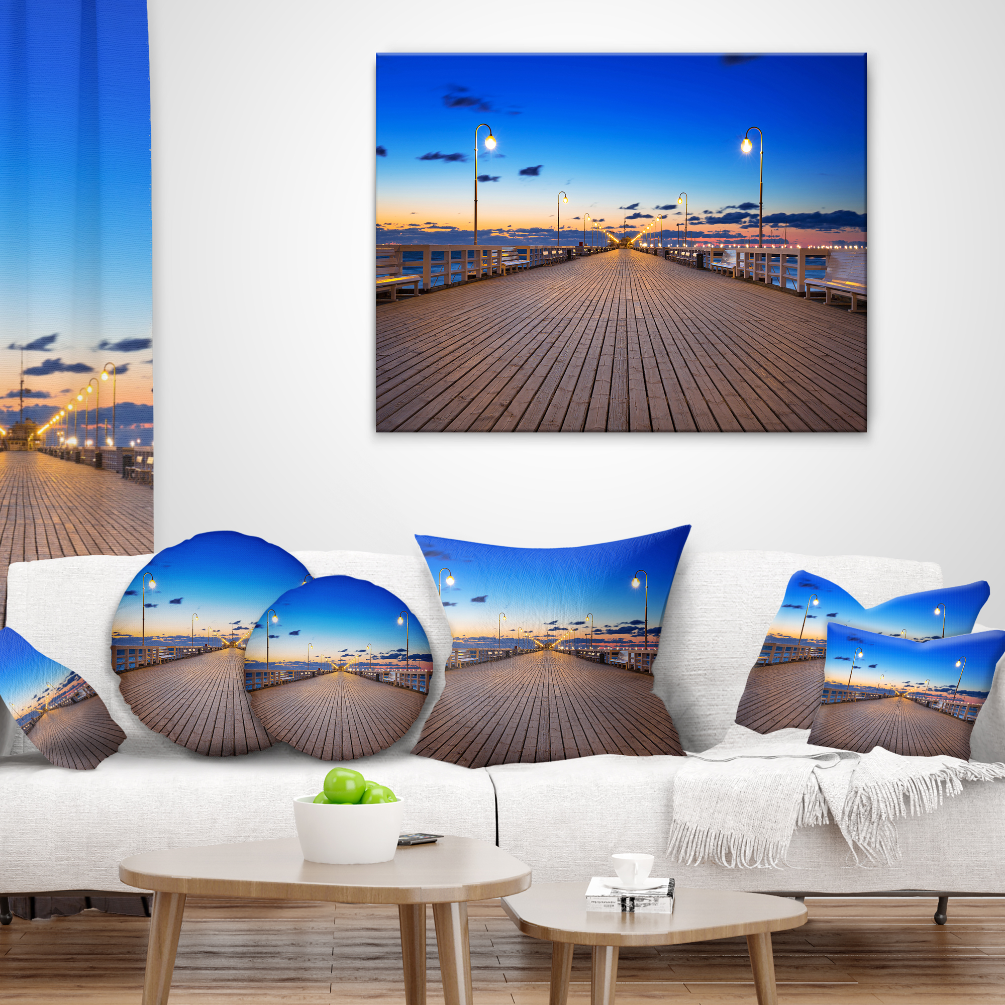 Designart Molo in Sopot at Baltic Sea - Sea Bridge Throw Pillow - 18x18