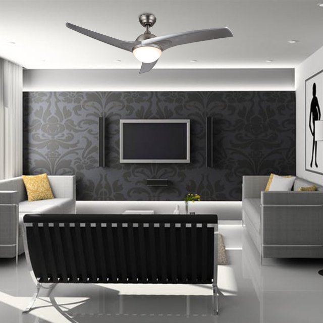 52" LED Light w/ Ceiling Fan Brushed Nickel Finish with 3 Silver Color Reversible Blades (Full Remote Included)