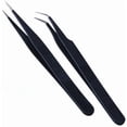 thumbnail image 1 of Yadiana Ensemble de Pinces à Cils - Pinces de Précision en Acier Inoxydable Professionnel pour Extensions de Cils, Inclut des Pinces à Pointe Droite et Courbée (Noir, 2 Pcs), 1 of 7
