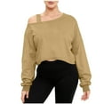 thumbnail image 2 of Enjoytime Pullover Sweatshirts for Women Solid Color Strap Shoulder Long Sleeve Tops Fashion Loose Casual Sweatshirt Khaki L, 2 of 7