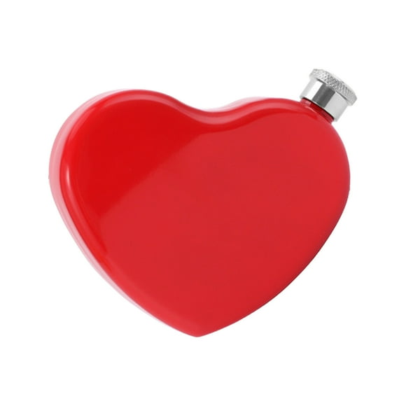 Stainless Steel Liquor Flask Heart Shaped 4.4 oz 10 cm x 9 cm Red Enamel Finish Portable Pocket Flask