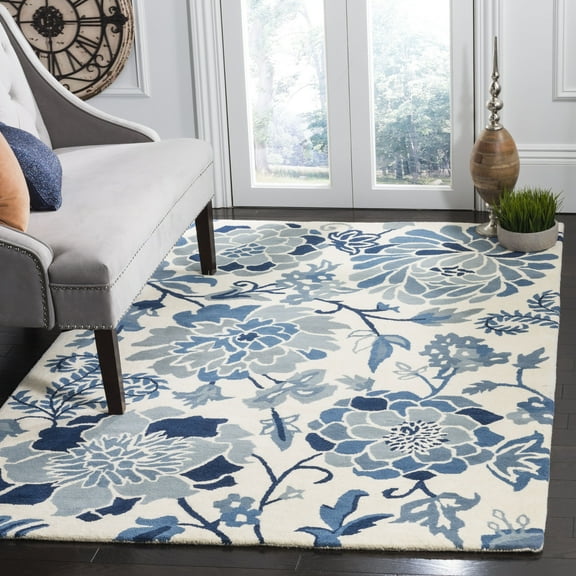SAFAVIEH Martha Stewart Blue Field Floral Area Rug, Azurite, 5' x 8'