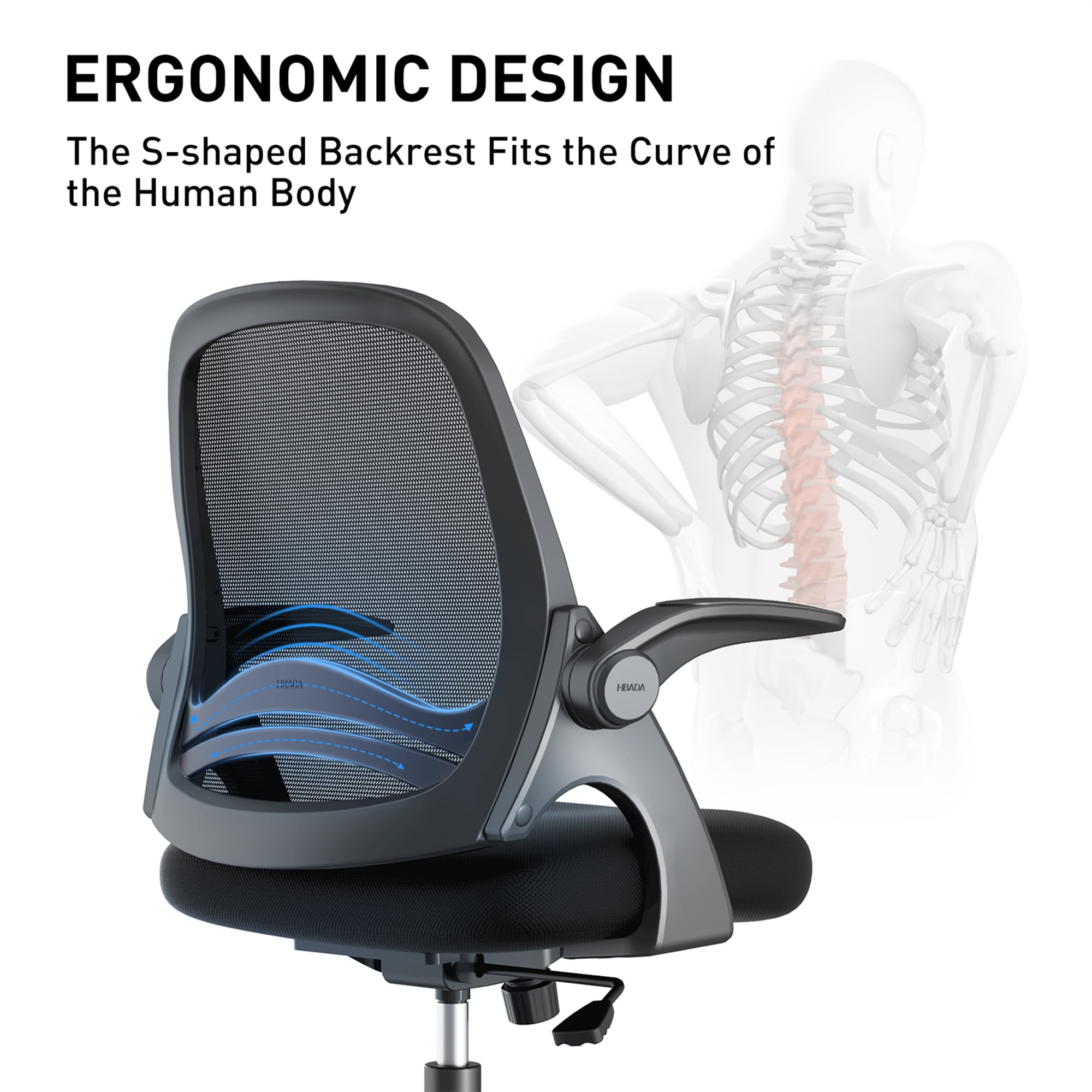 Succesvol privacy Keelholte Hbada Home Office Chair, Ergonomic Desk Chair with Adjustable  Height,Flip-Up Armrests,Rocking Chair with Lumbar Support, Soft Cushion,  Swivel Task Chair, Black - Walmart.com