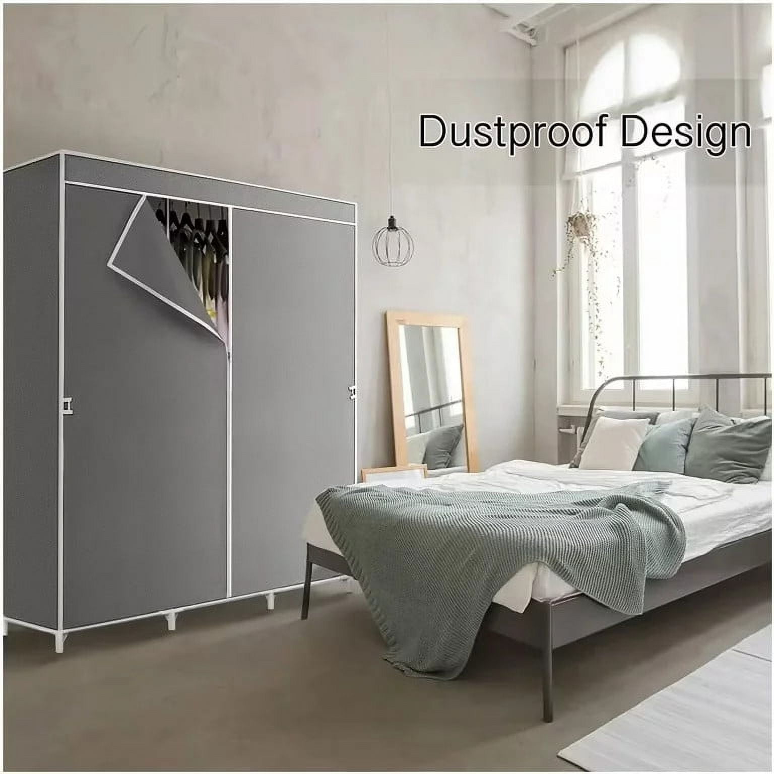 YQSDG 3-Shelf Portable Wardrobe Closet Organizer with Hanging Space, Grey